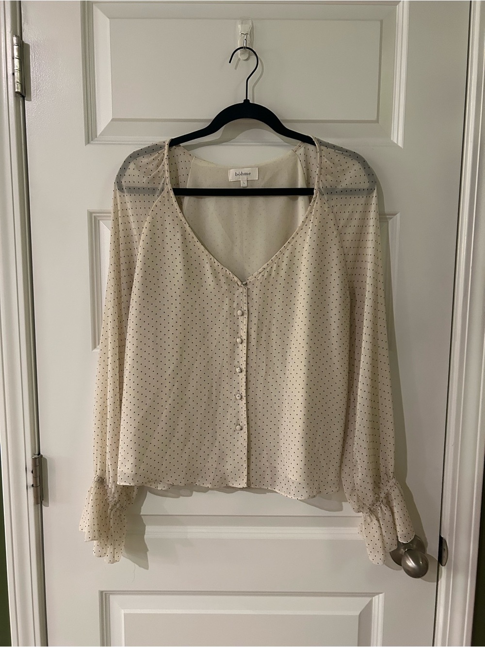 Bohme Cream Sheer Polka Dot Button-Up Blouse